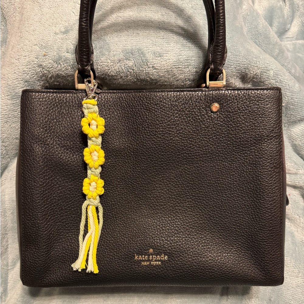 Braided Bag Charm Yellow Flower Tassel Design